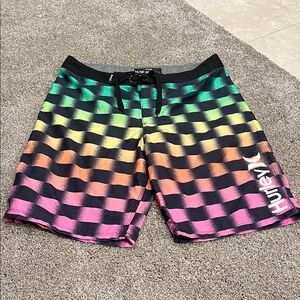 Hurley boys neon checker pattern board shorts